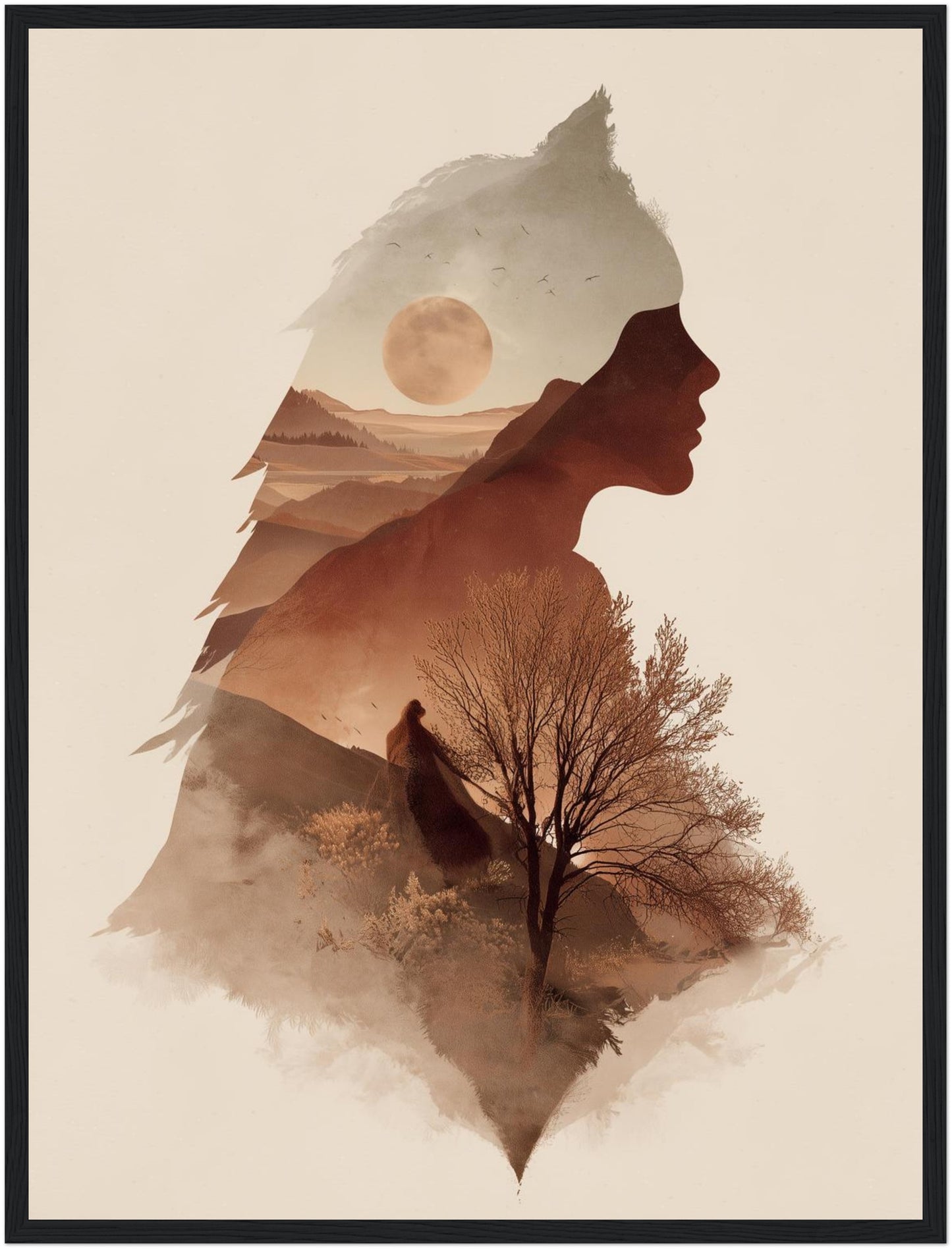 Weibliches Profil Landschaft Poster