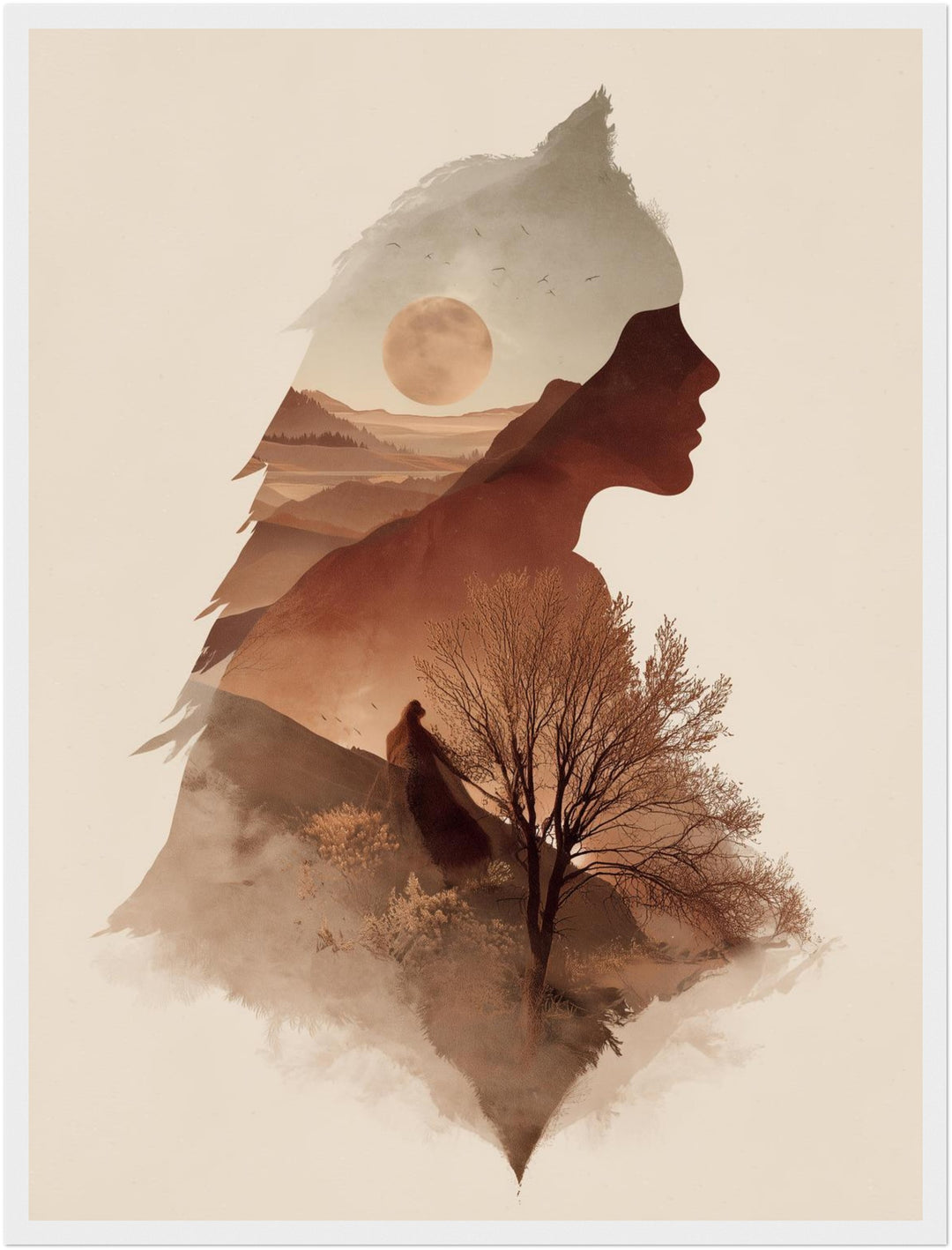 Weibliches Profil Landschaft Poster abstrakt – mattes Kunstdruck-Papier – Ansicht 4