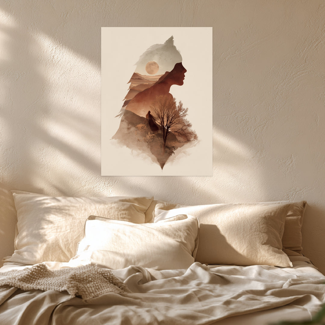 Weibliches Profil Landschaft Leinwandbild abstrakt – Leinwand auf Holzrahmen – Ansicht 3