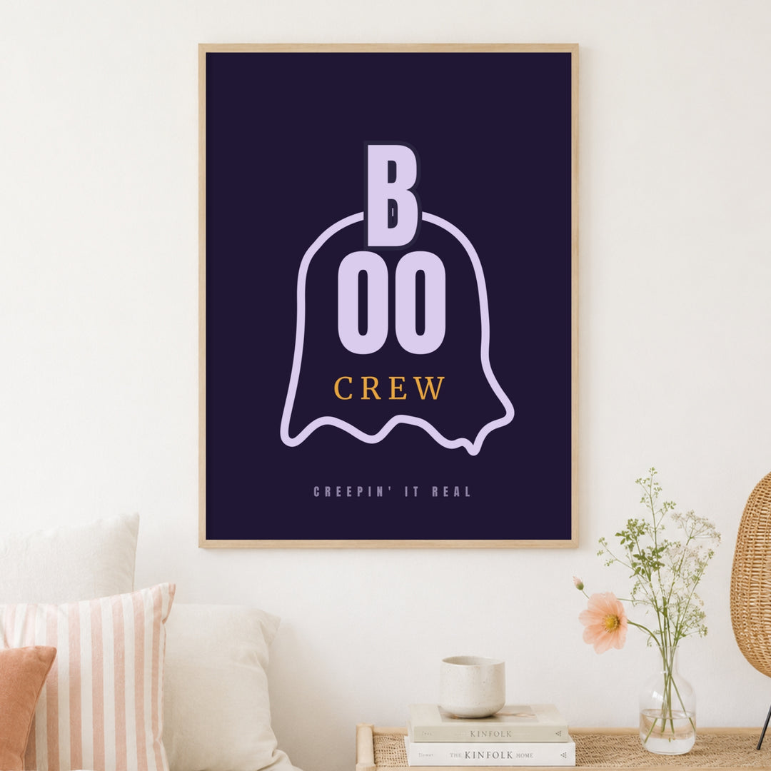 Boo Crew Ghost Spruch Poster – Holz natur Rahmen – Produktfoto