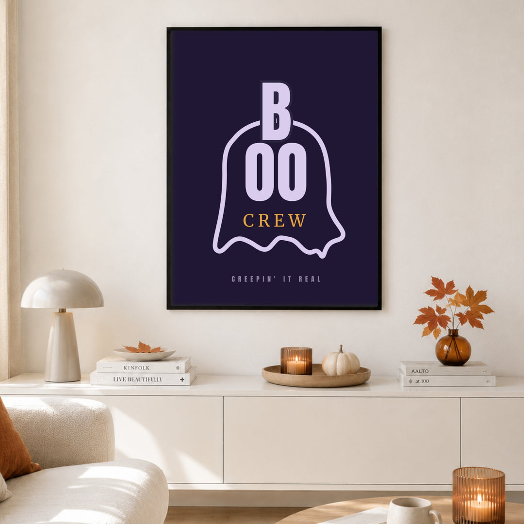 Boo Crew Ghost Spruch Poster – Schwarzer Rahmen – Produktfoto