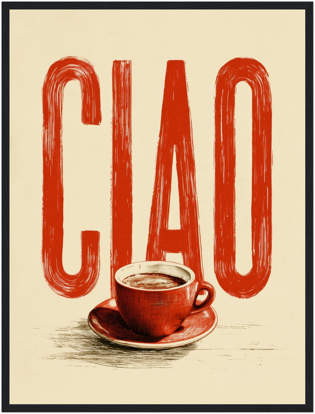 Ciao Espresso rot Poster – Schwarzer Rahmen – Produktfoto