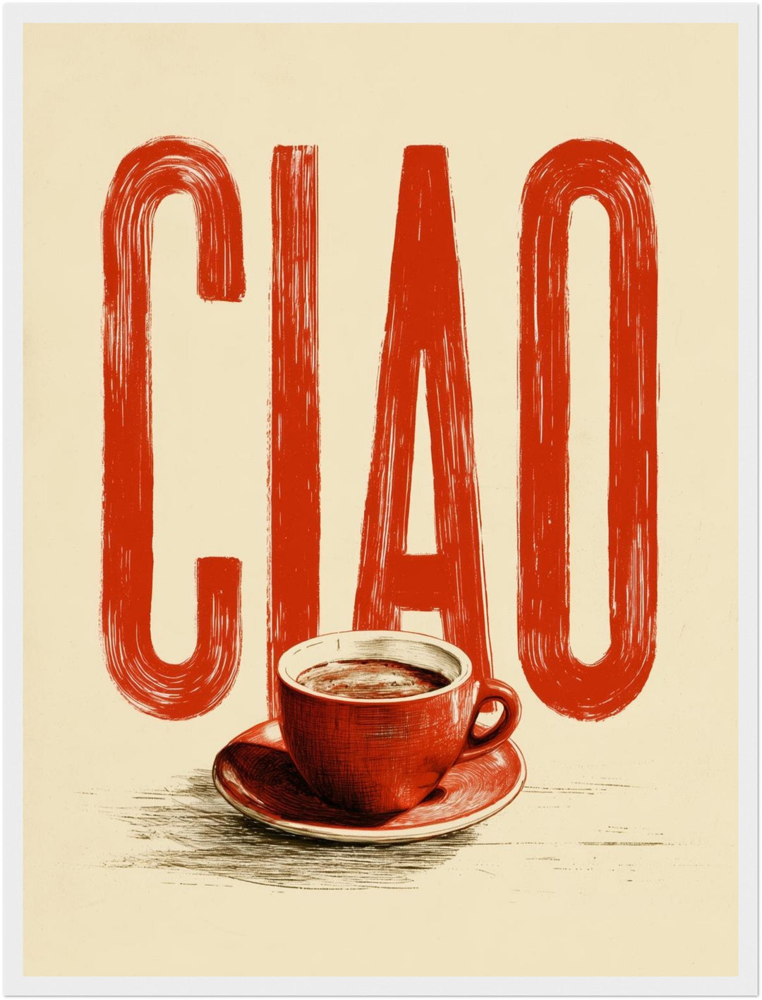 Ciao Espresso rot Poster – Weißer Rahmen – Produktfoto
