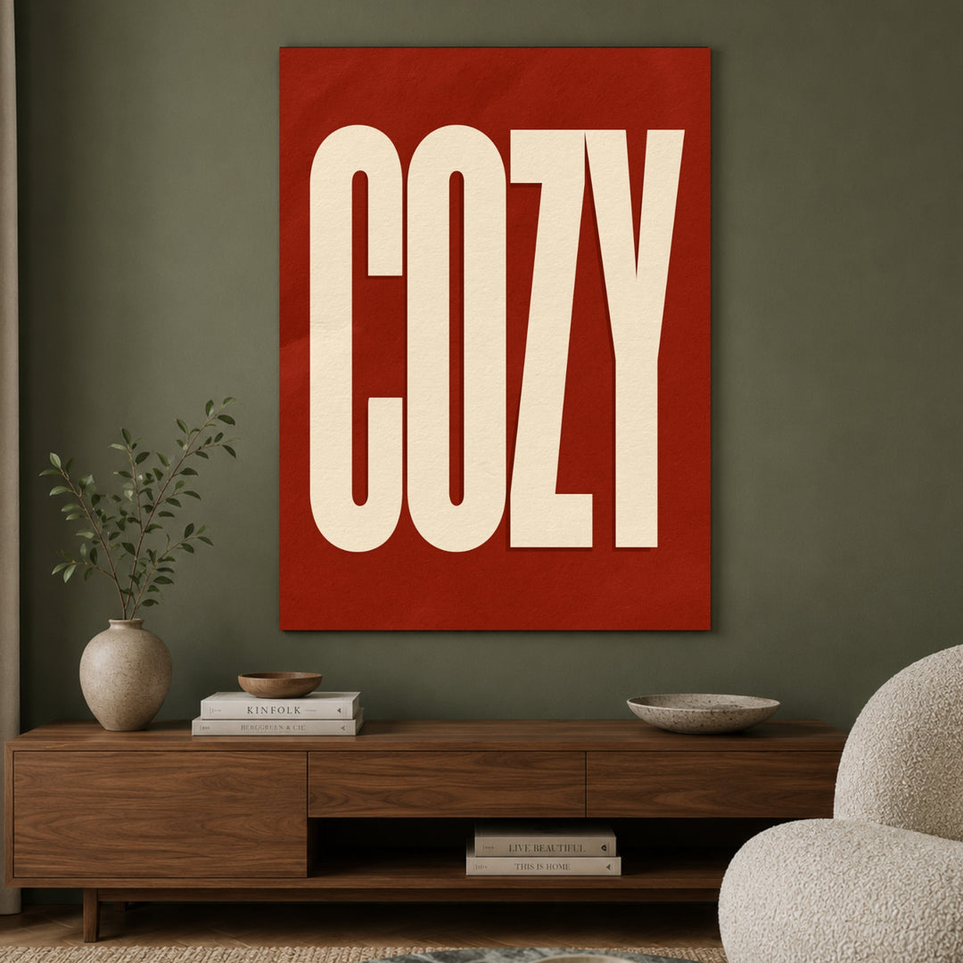 Cozy Schriftzug in rot Poster – Ohne Rahmen – Produktfoto