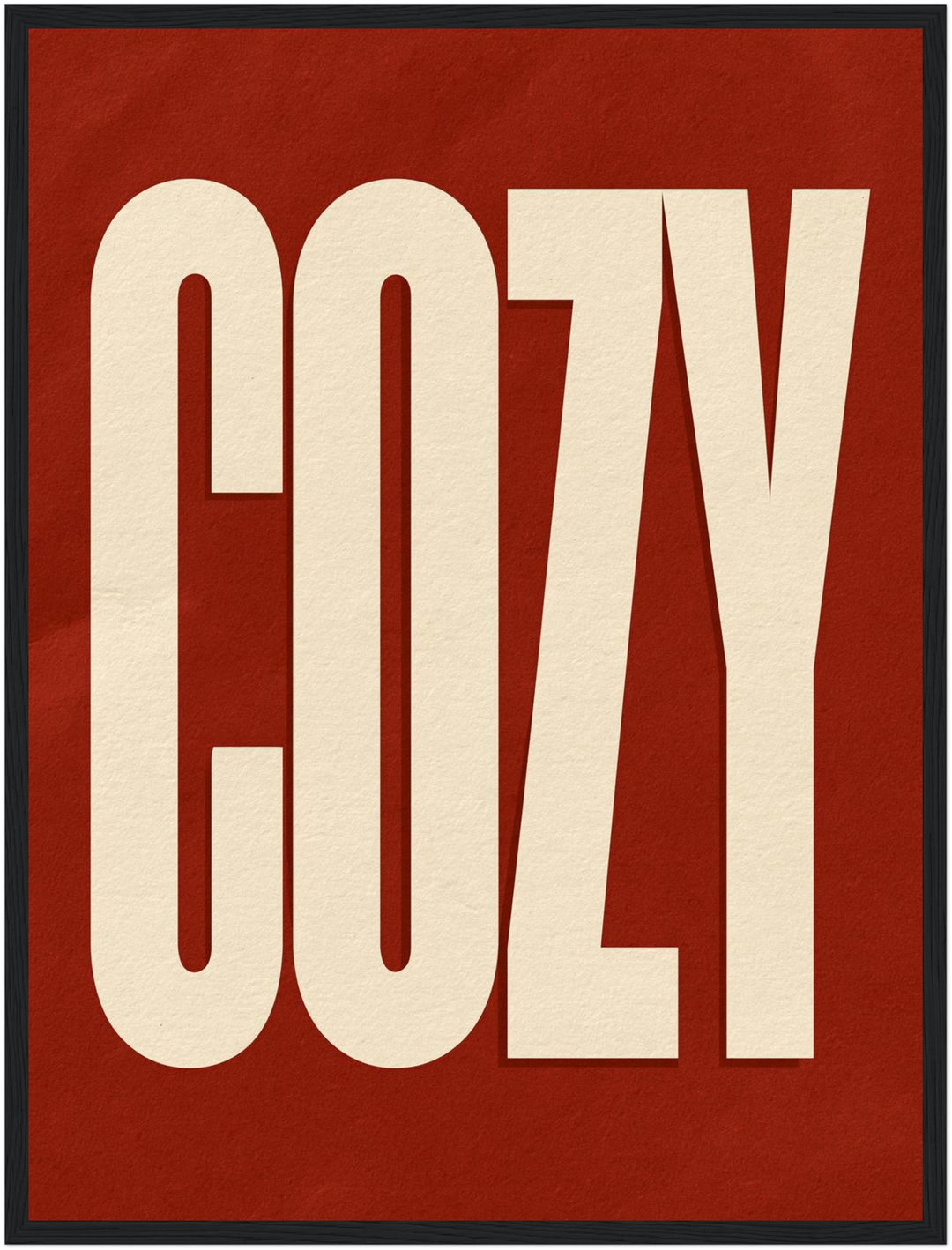 Cozy Schriftzug in rot Poster – Schwarzer Rahmen – Produktfoto