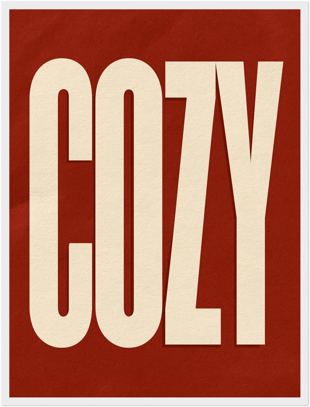 Cozy Schriftzug in rot Poster – Weißer Rahmen – Produktfoto