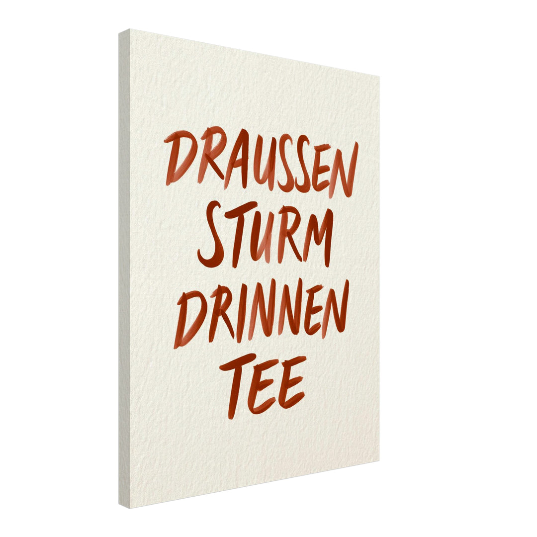 Draußen Sturm, drinnen Tee Leinwandbild – Schräge Ansicht – Produktfoto