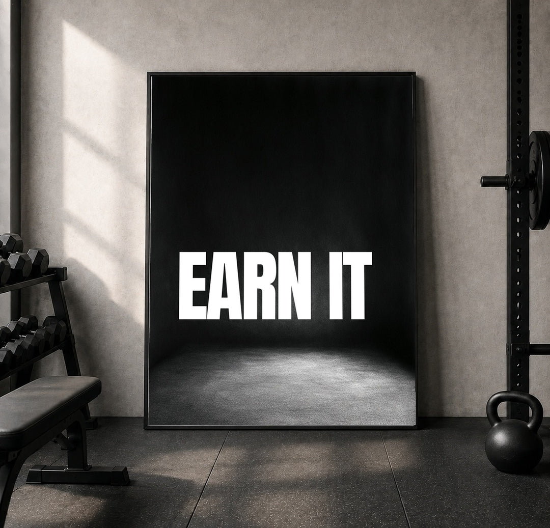 Earn It schwarz-weiß Typografie Leinwandbild – Leinwandbild