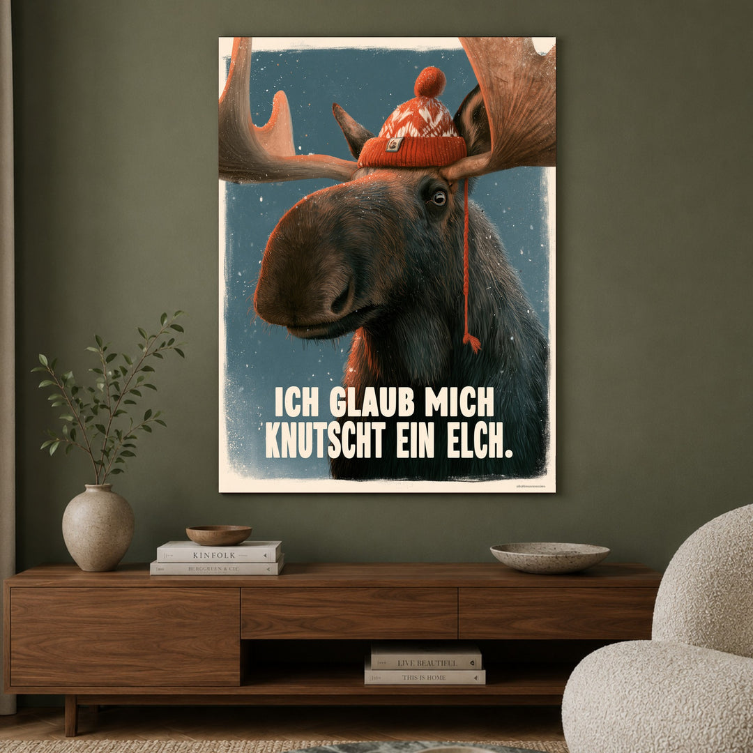 Elch mit Wollmütze Poster – Ohne Rahmen – Produktfoto