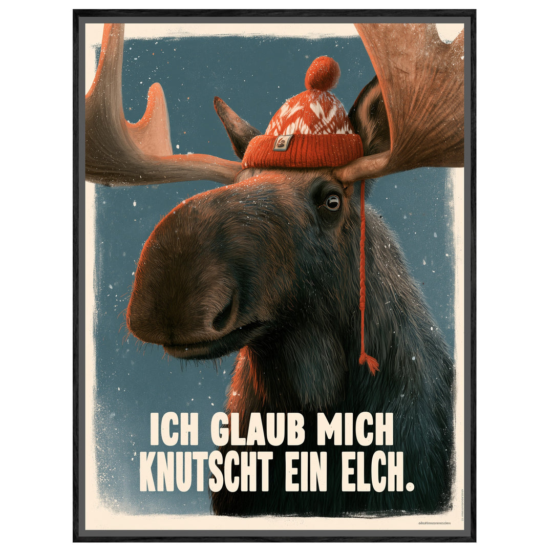 Elch mit Wollmütze Leinwandbild – Leinwandbild