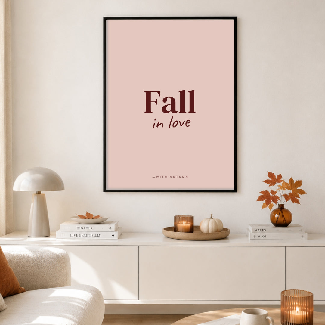 Fall in Love Herbst Poster – Schwarzer Rahmen – Produktfoto