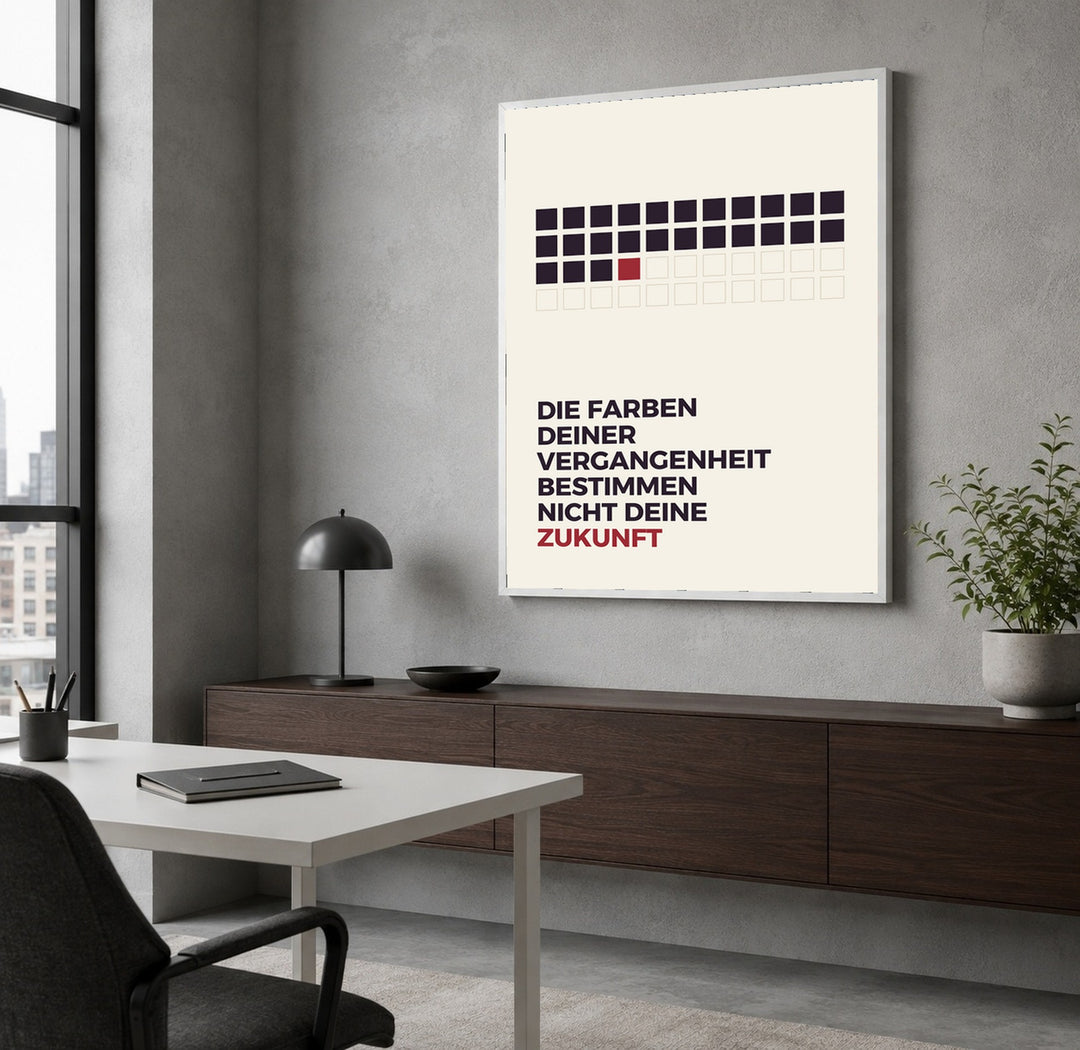 Vergangenheit bestimmt nicht Zukunft Poster – Weißer Rahmen – Produktfoto