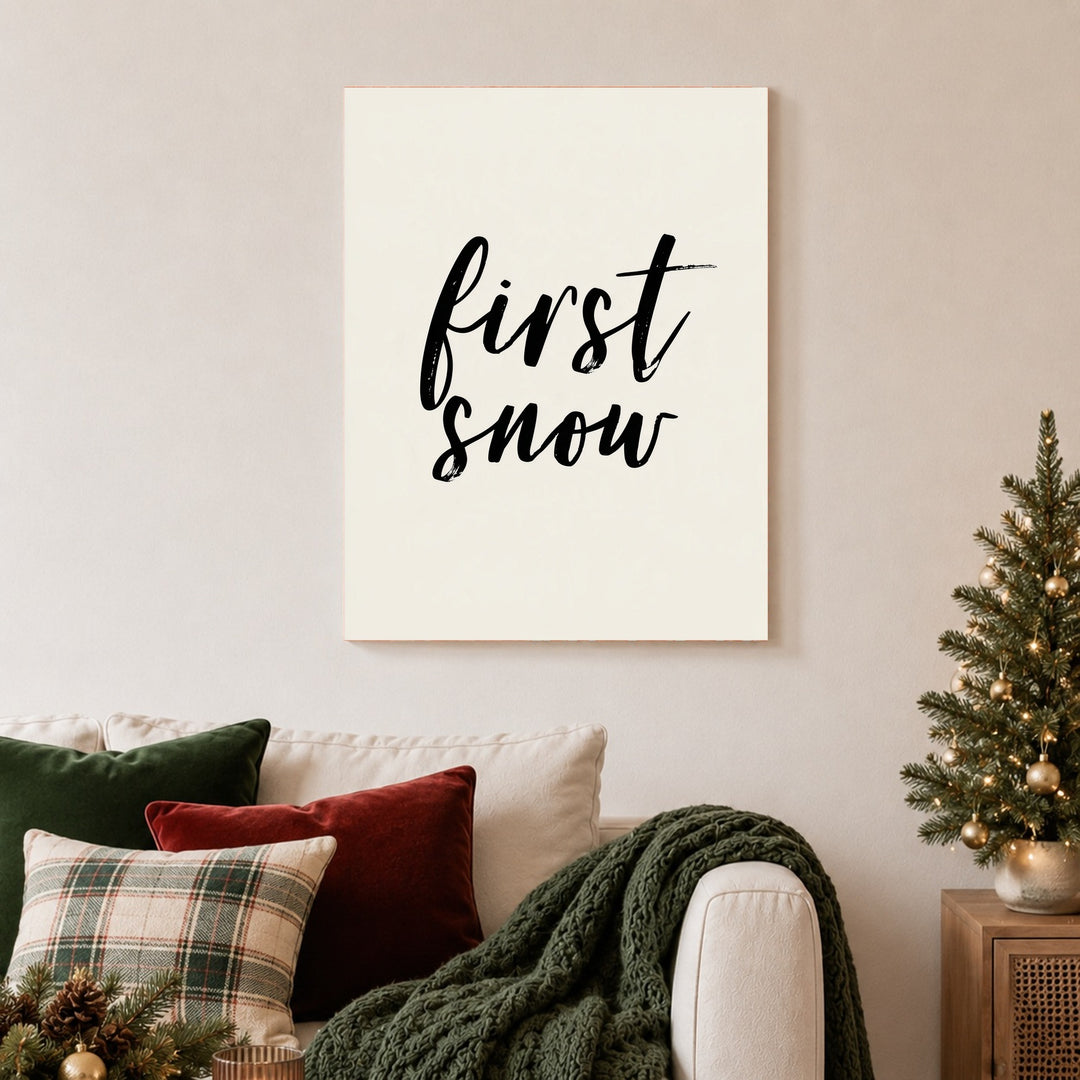 Erster Schnee Schriftzug Leinwandbild – Ohne Rahmen – Produktfoto