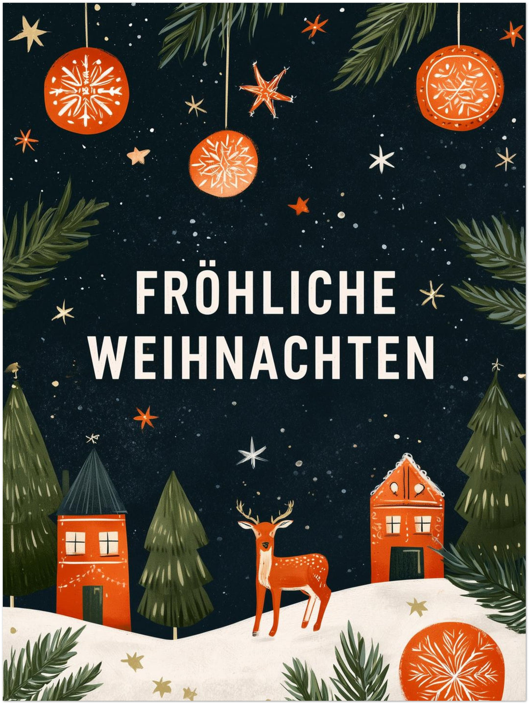 Fröhliche Weihnachten Winterdorf Poster – Ohne Rahmen – Produktfoto