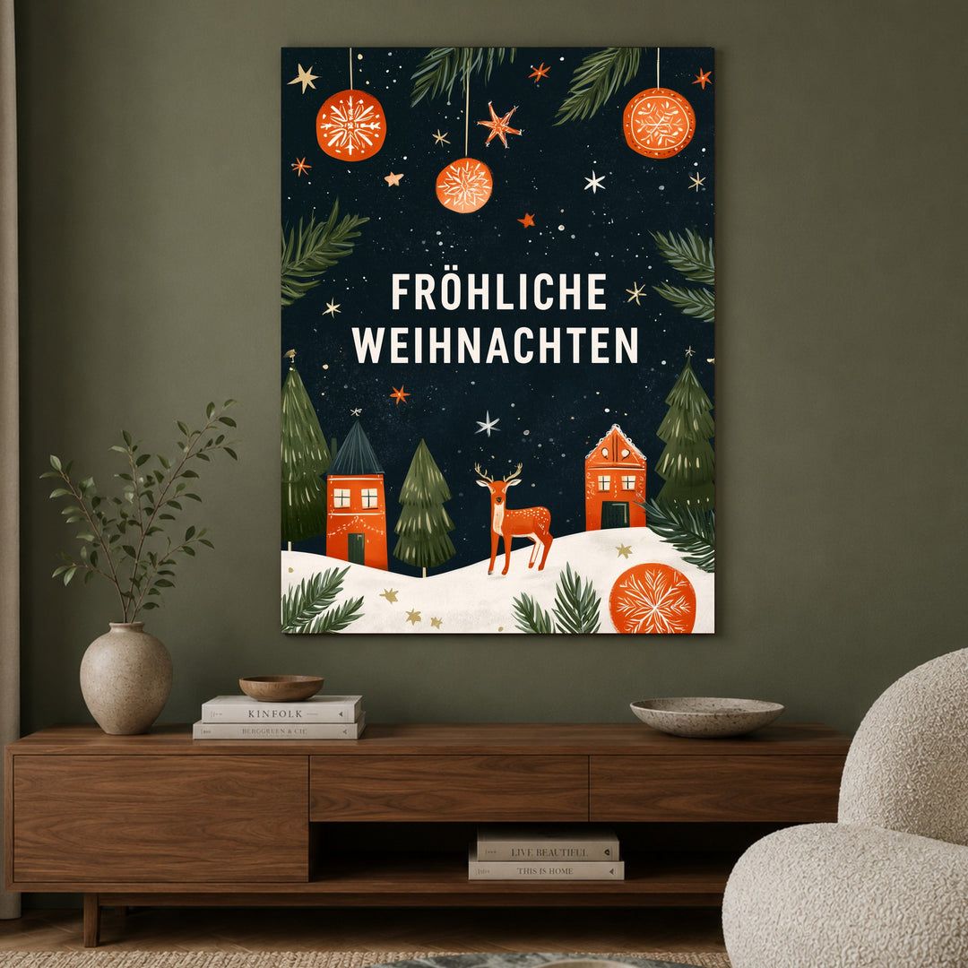 Fröhliche Weihnachten Winterdorf Leinwandbild – Ohne Rahmen – Produktfoto