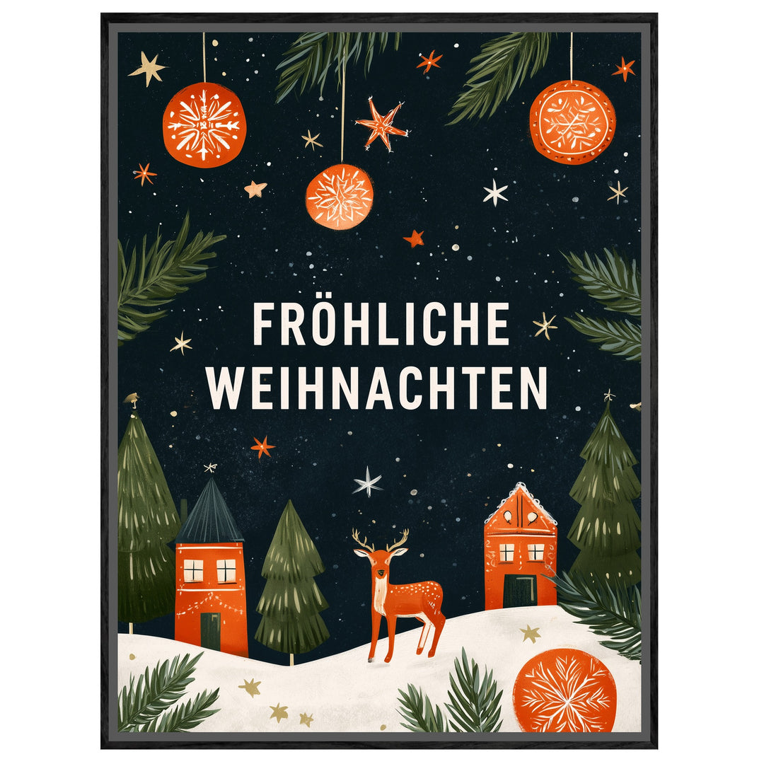 Fröhliche Weihnachten Winterdorf Leinwandbild – Leinwandbild