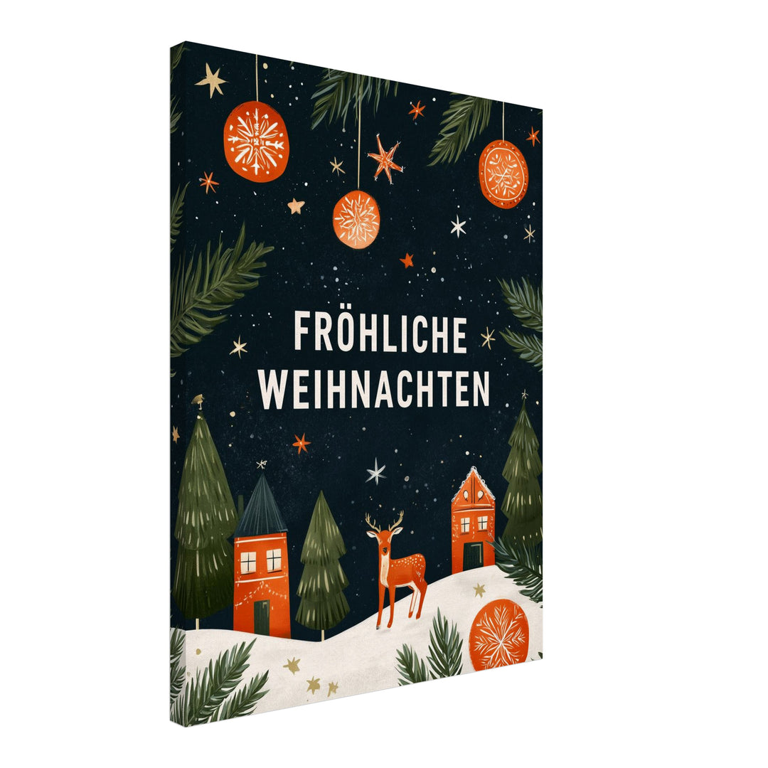 Fröhliche Weihnachten Winterdorf Leinwandbild – Schräge Ansicht – Produktfoto