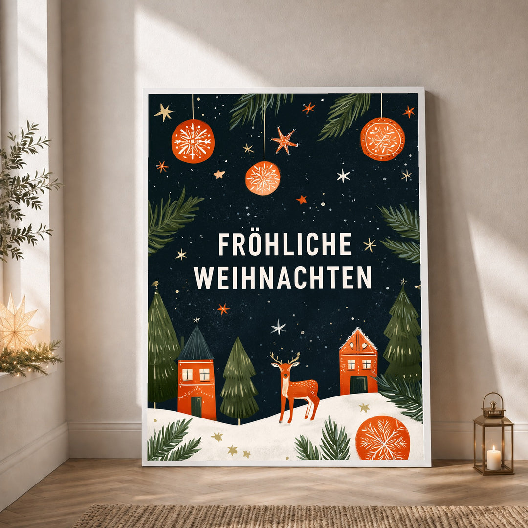 Fröhliche Weihnachten Winterdorf Poster