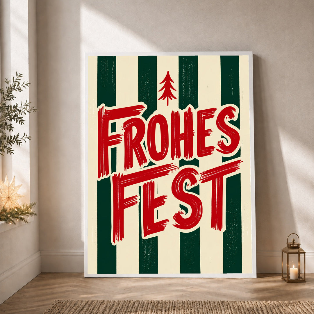 Frohes Fest Weihnachtsgruss Poster – Weißer Rahmen – Produktfoto