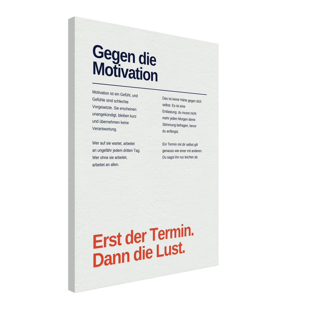 Erst der Termin Leinwandbild – Schräge Ansicht – Produktfoto