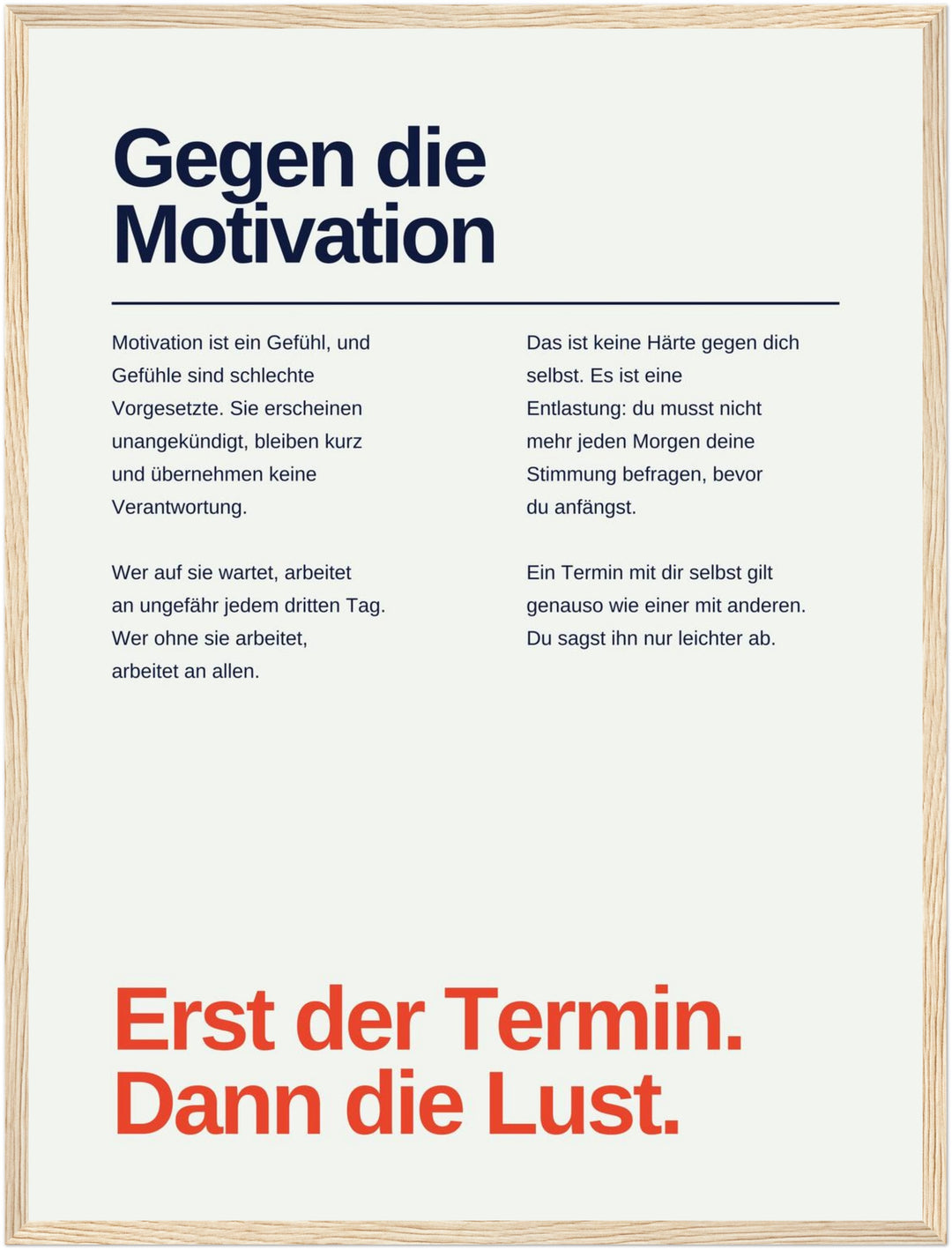 Erst der Termin Poster – Holz natur Rahmen – Produktfoto