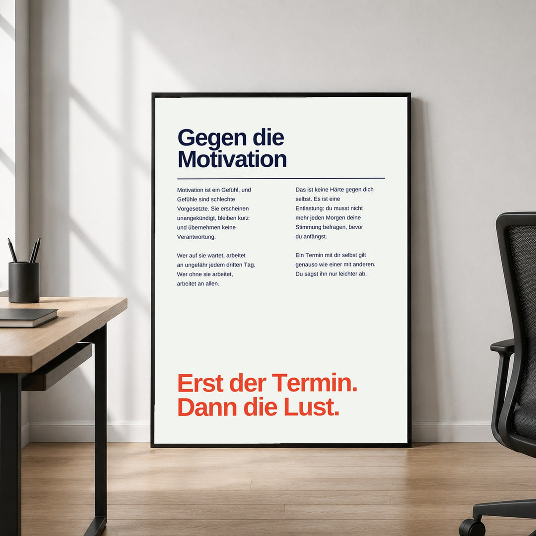 Erst der Termin Poster – Schwarzer Rahmen – Produktfoto