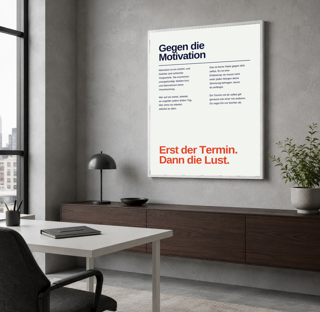 Erst der Termin Poster – Weißer Rahmen – Produktfoto