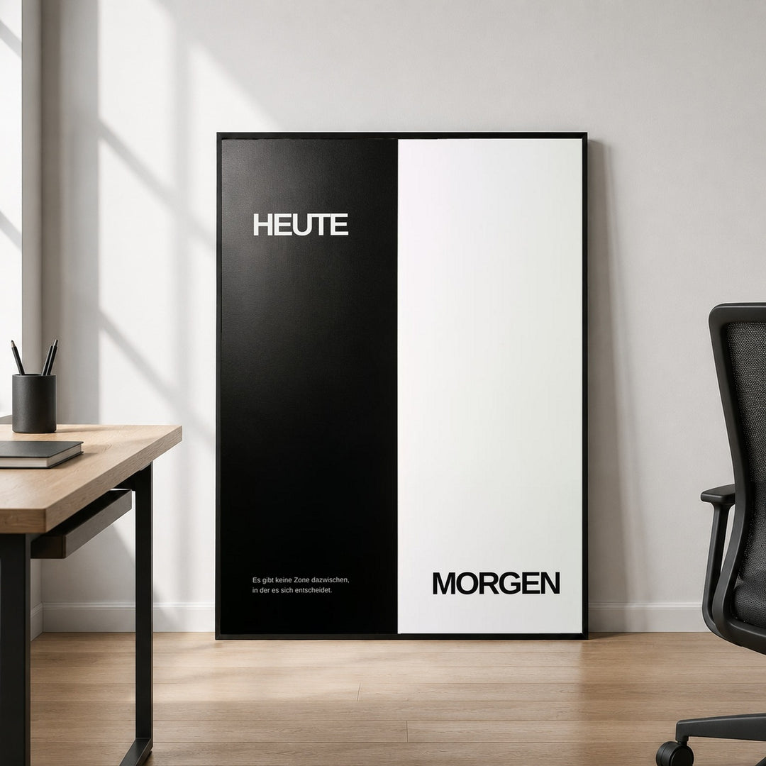 Heute und Morgen Poster – Schwarzer Rahmen – Produktfoto
