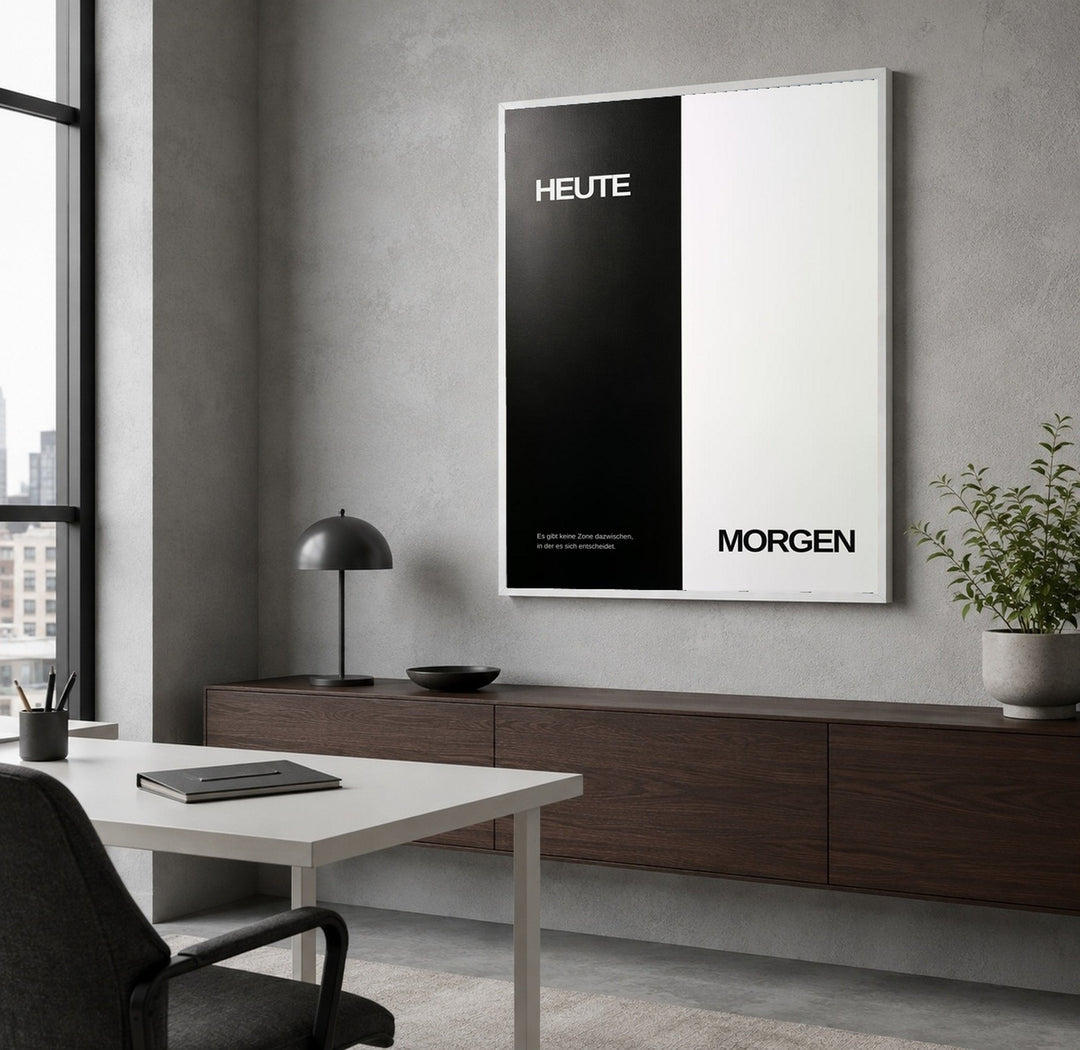 Heute und Morgen Poster – Weißer Rahmen – Produktfoto