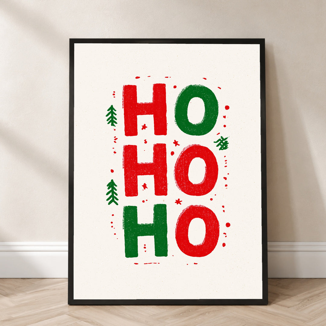 Ho Ho Ho Weihnachtsgruß Poster – Schwarzer Rahmen – Produktfoto