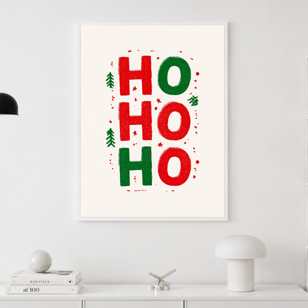 Ho Ho Ho Weihnachtsgruß Poster – Weißer Rahmen – Produktfoto