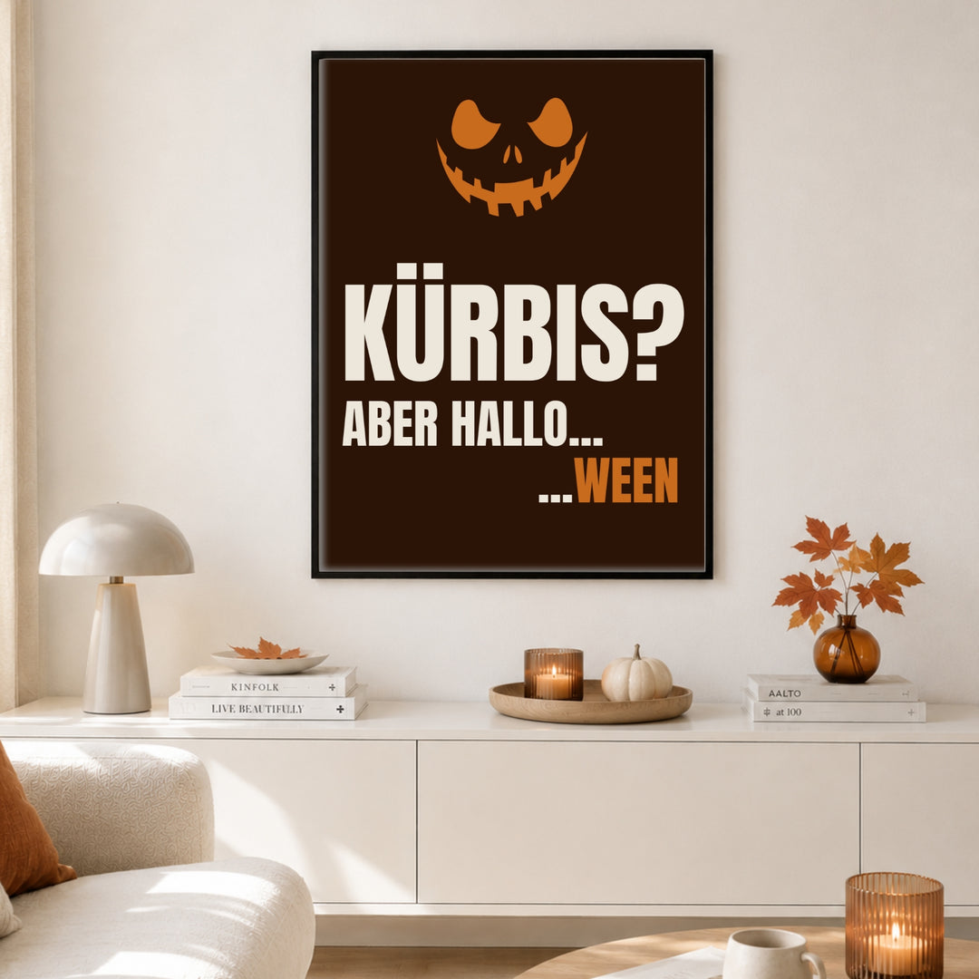 Kürbis aber Hallo-ween Poster – Schwarzer Rahmen – Produktfoto