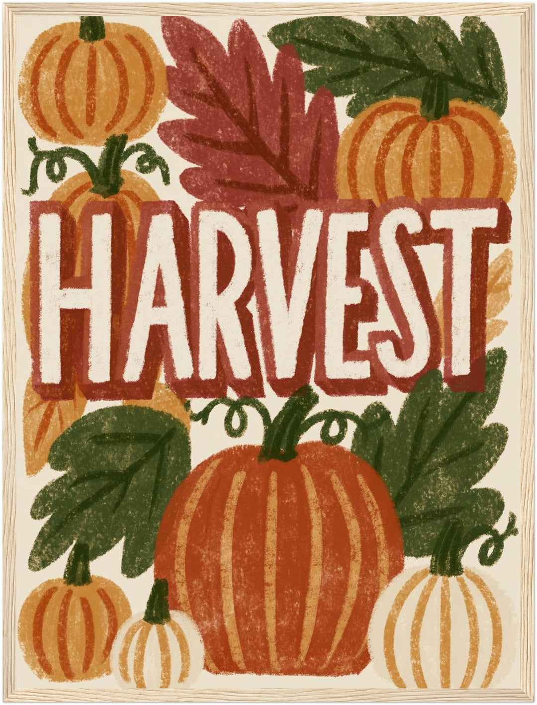 Kürbisse Harvest Herbst Poster – Holz natur Rahmen – Produktfoto