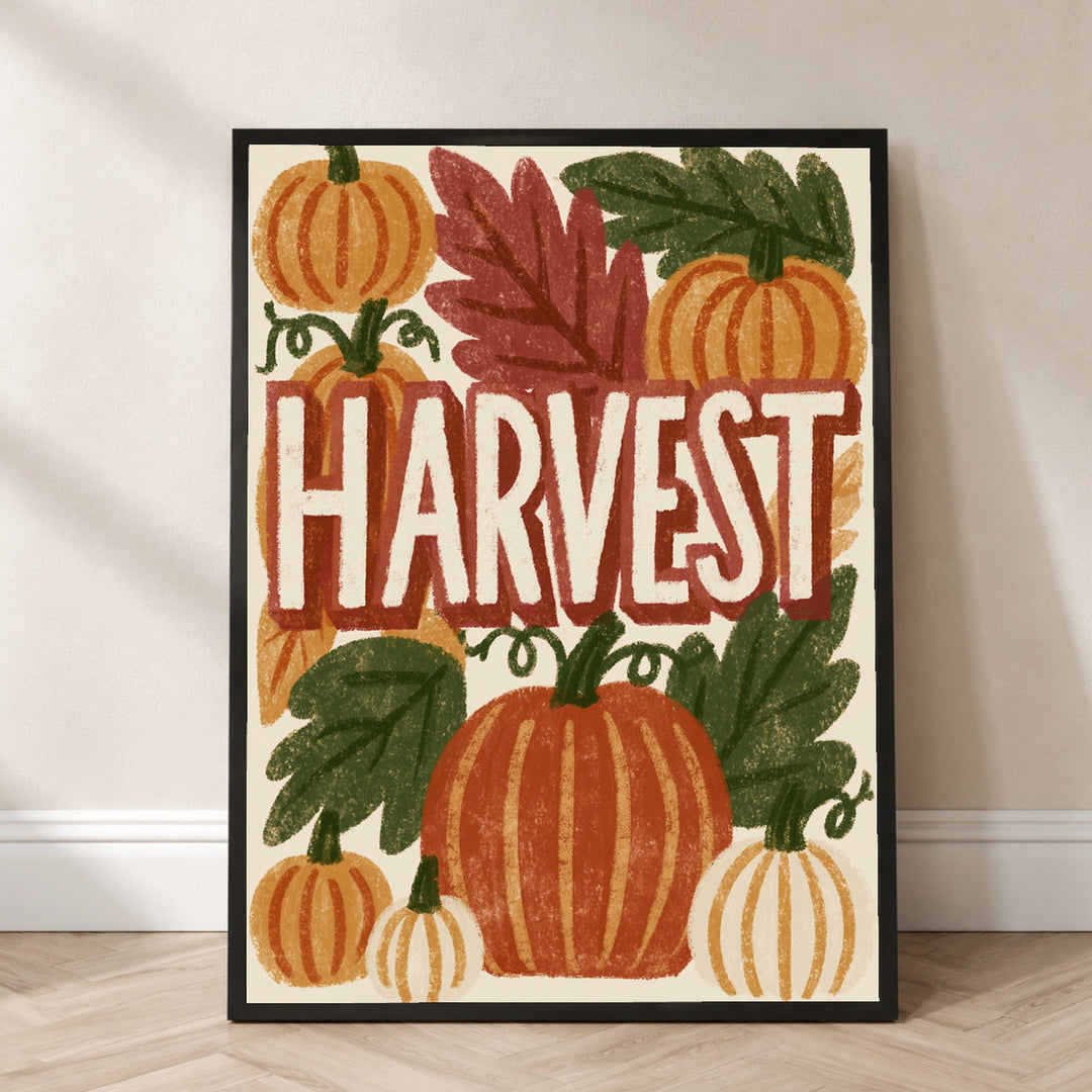 Kürbisse Harvest Herbst Poster – Schwarzer Rahmen – Produktfoto