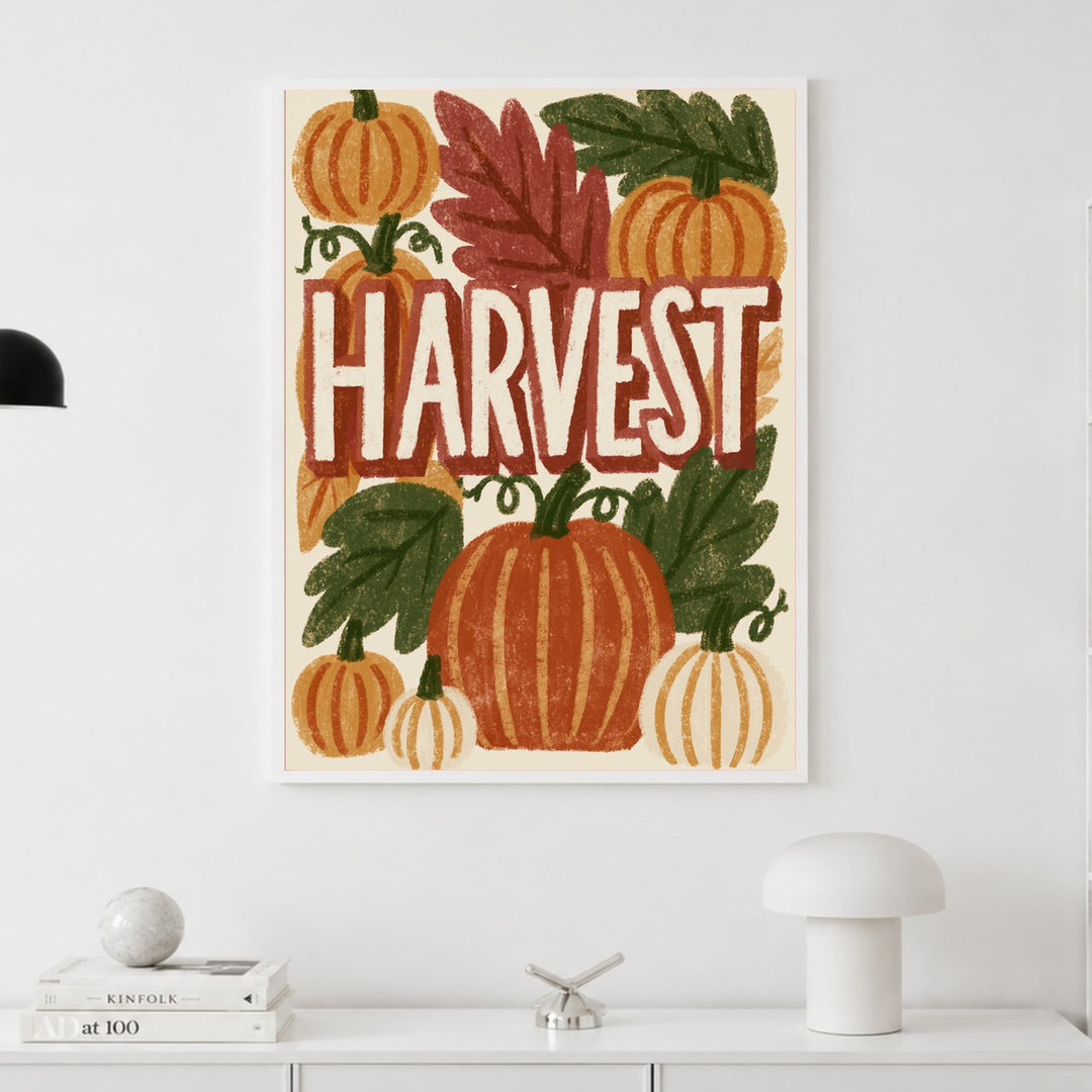 Kürbisse Harvest Herbst Poster – Weißer Rahmen – Produktfoto