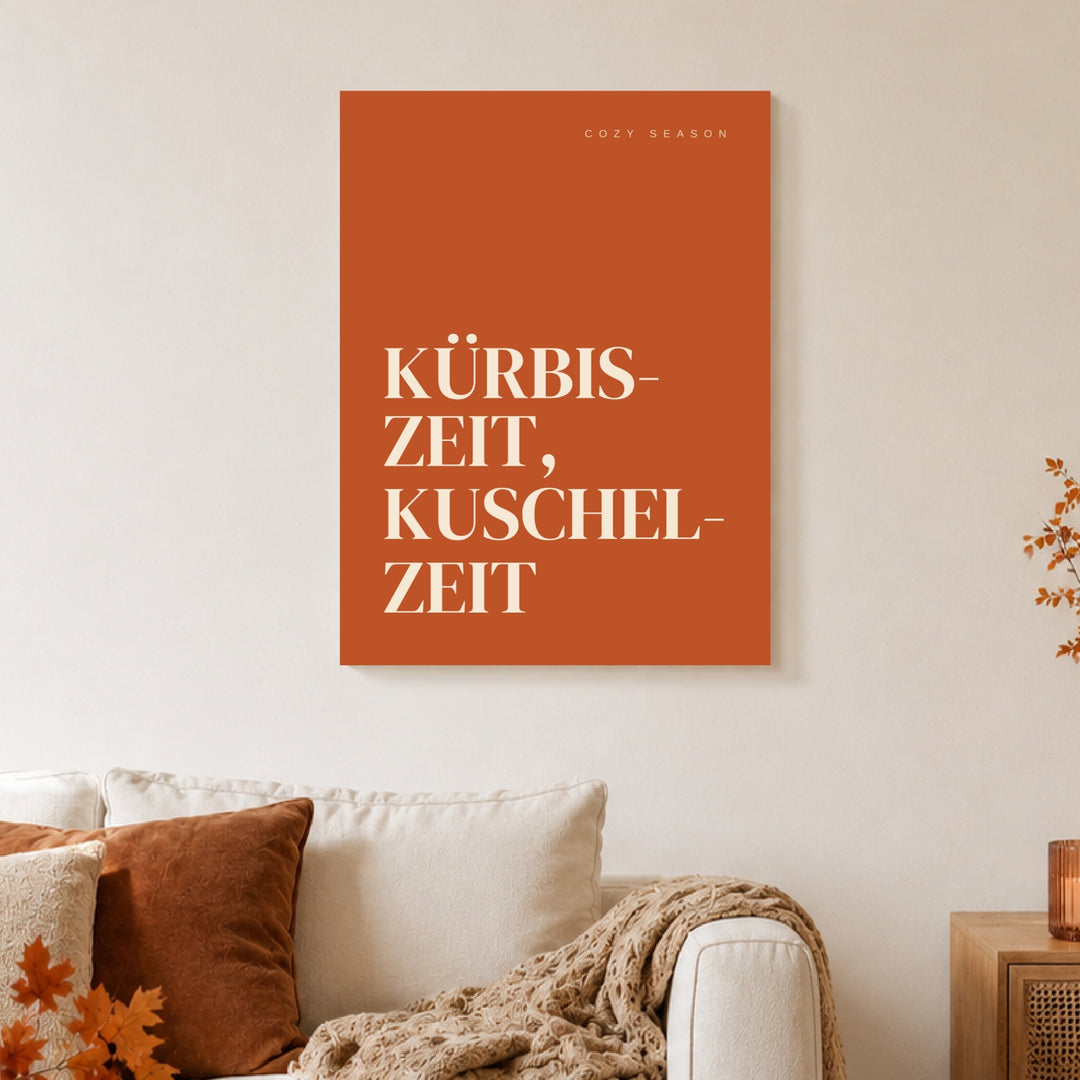 Kürbiszeit Kuschelzeit Herbst Leinwandbild – Ohne Rahmen – Produktfoto