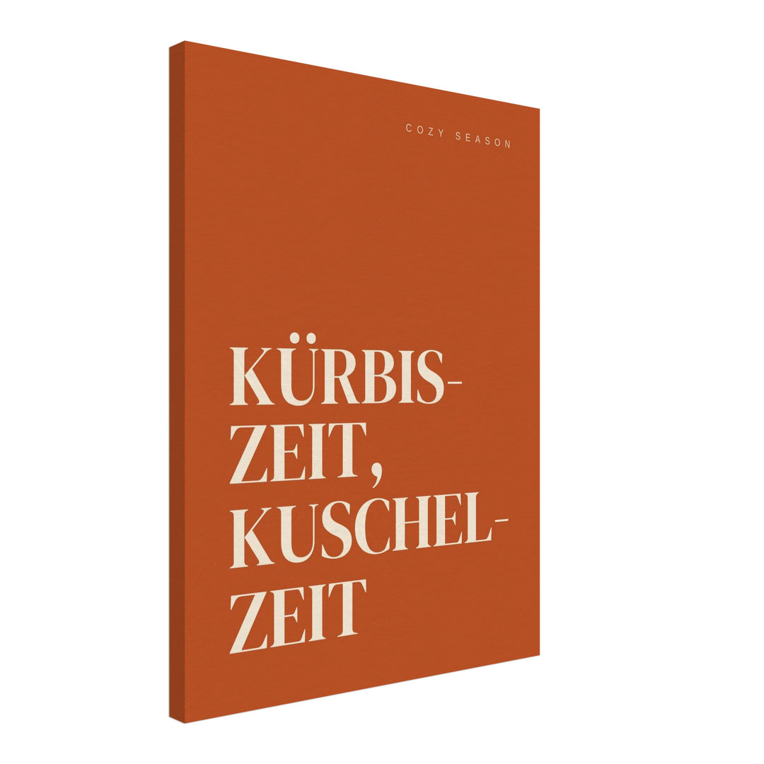 Kürbiszeit Kuschelzeit Herbst Leinwandbild – Schräge Ansicht – Produktfoto