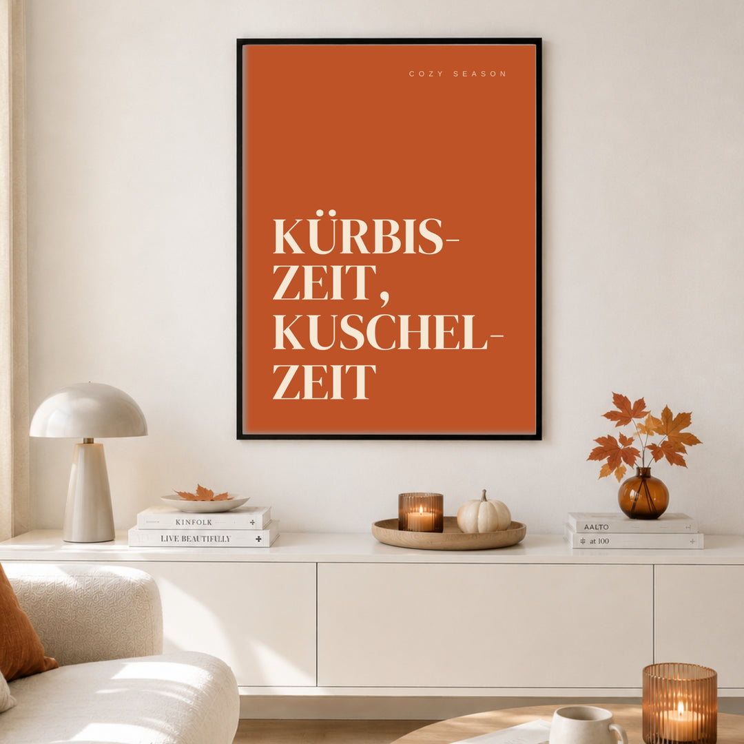 Kürbiszeit Kuschelzeit Herbst Poster – Schwarzer Rahmen – Produktfoto