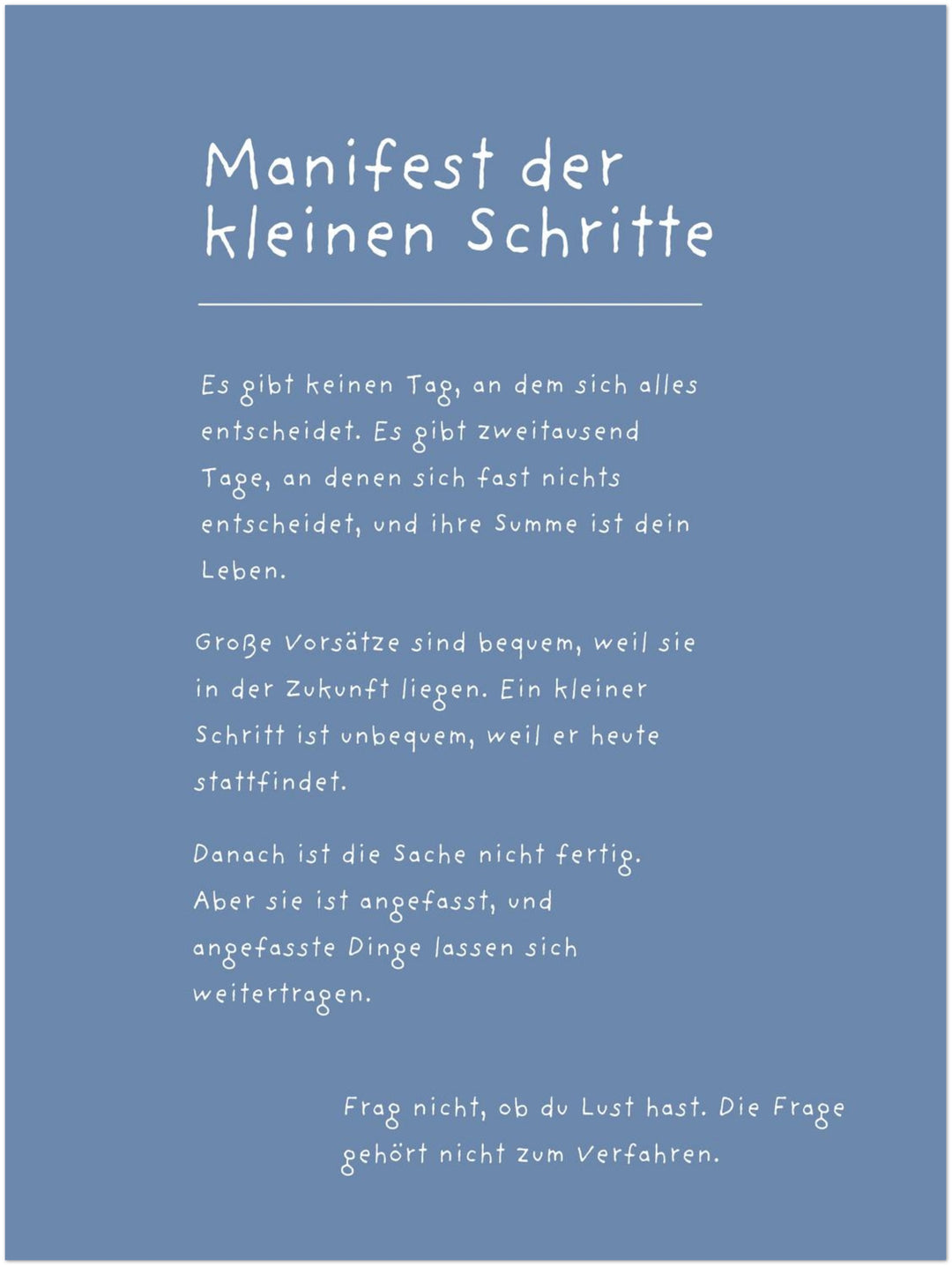 Manifest der kleinen Schritte Leinwandbild – Ohne Rahmen – Produktfoto