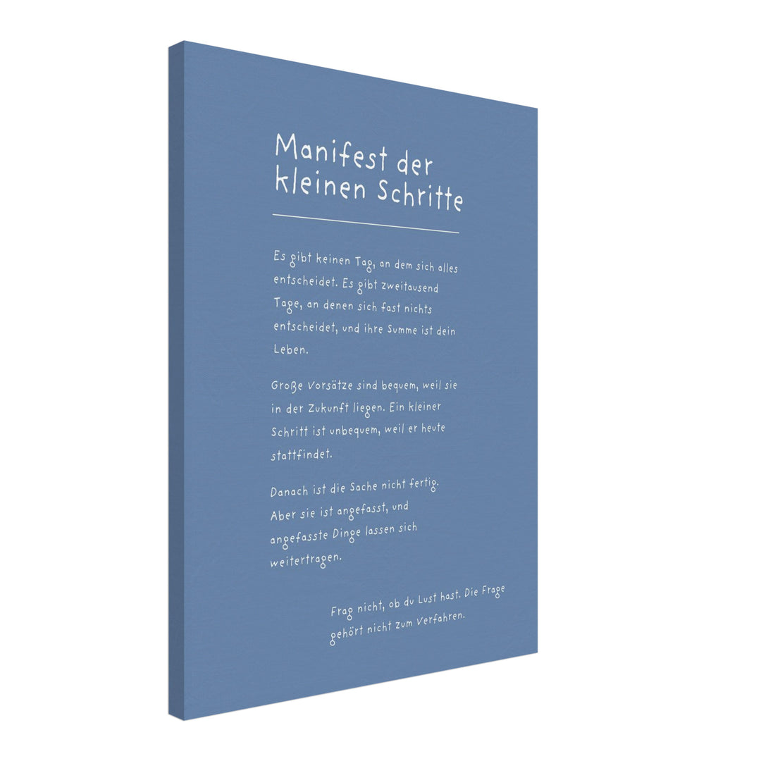 Manifest der kleinen Schritte Leinwandbild – Schräge Ansicht – Produktfoto