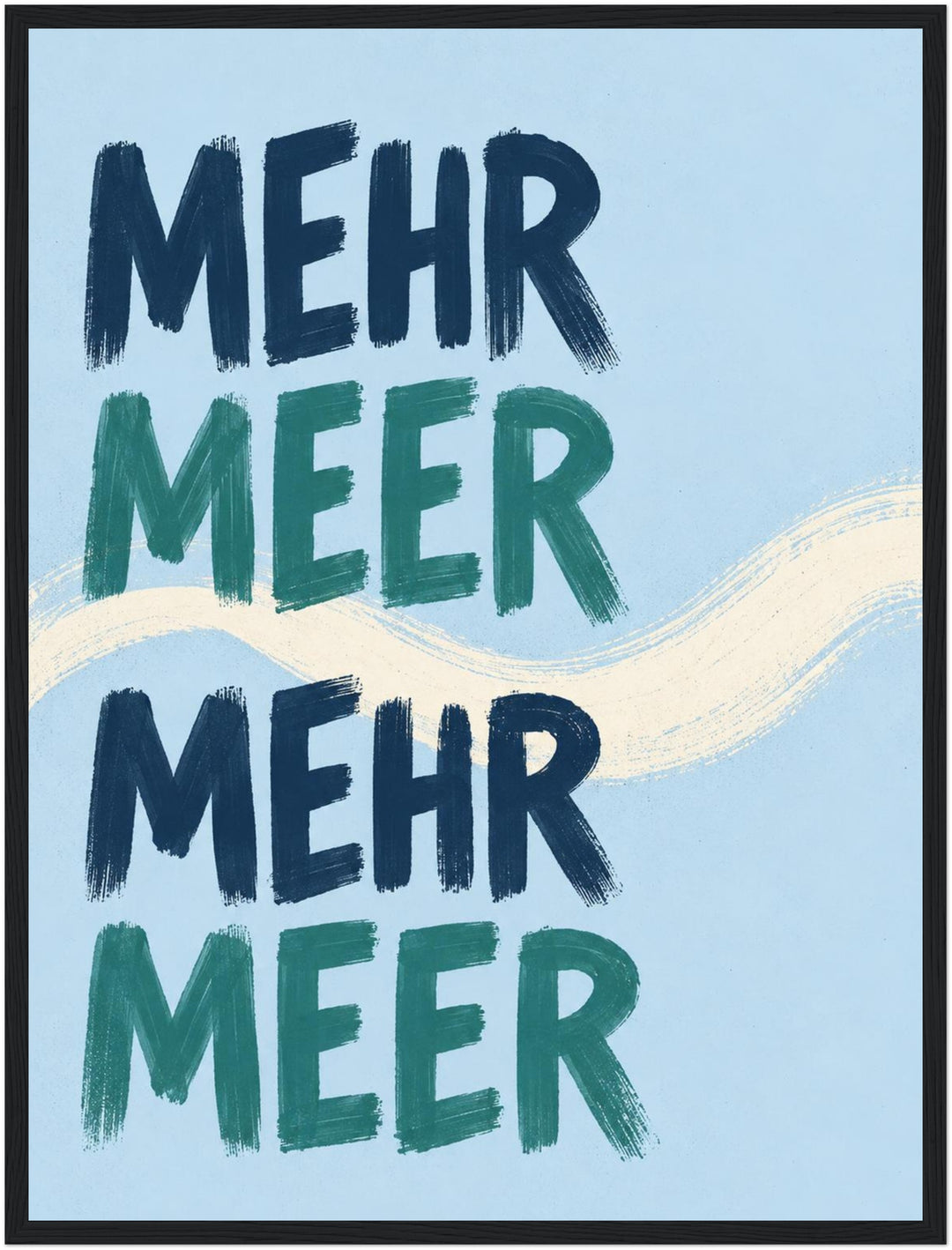 Mehr Meer Typografie Poster – Schwarzer Rahmen – Produktfoto