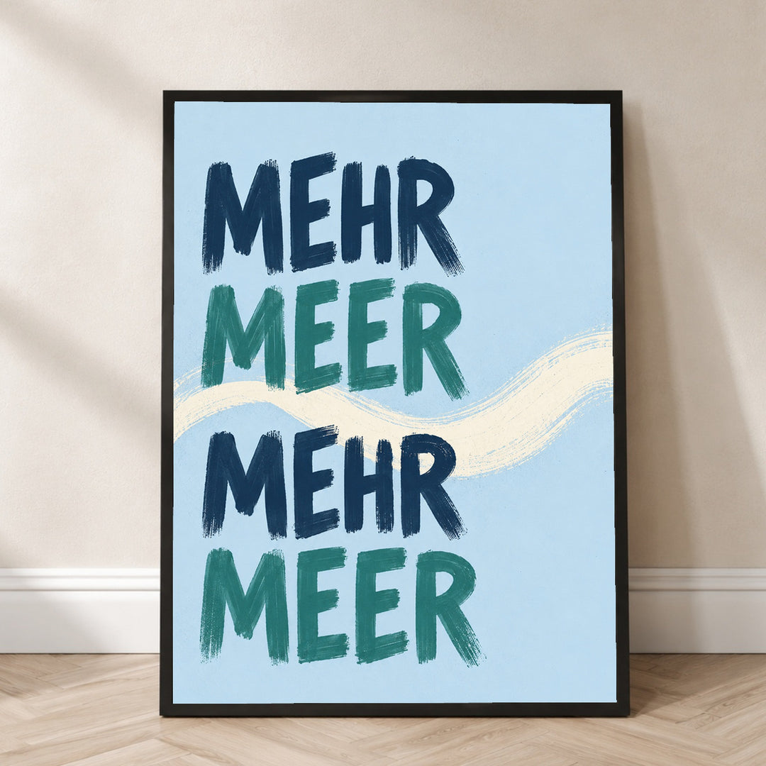 Mehr Meer Typografie Poster – Schwarzer Rahmen – Produktfoto
