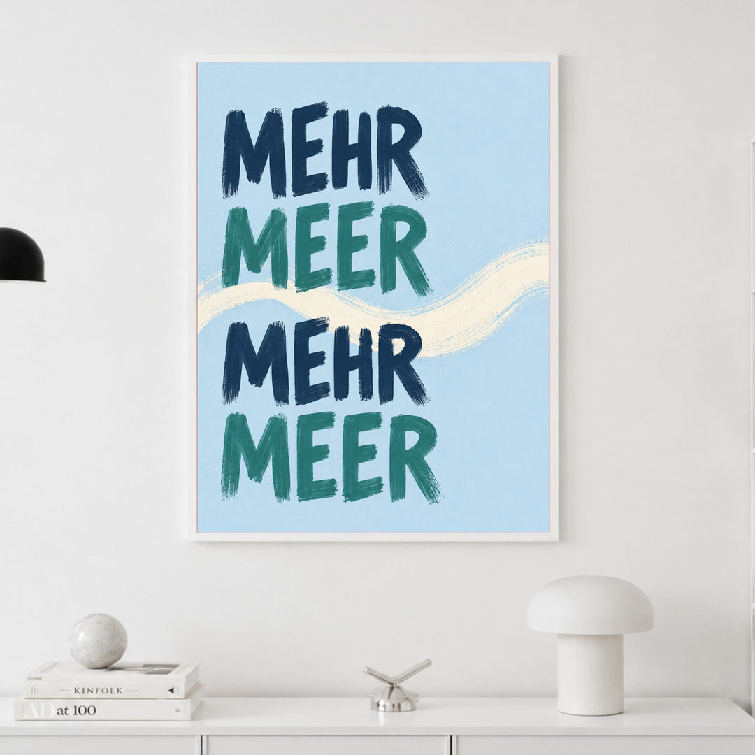 Mehr Meer Typografie Poster – Weißer Rahmen – Produktfoto