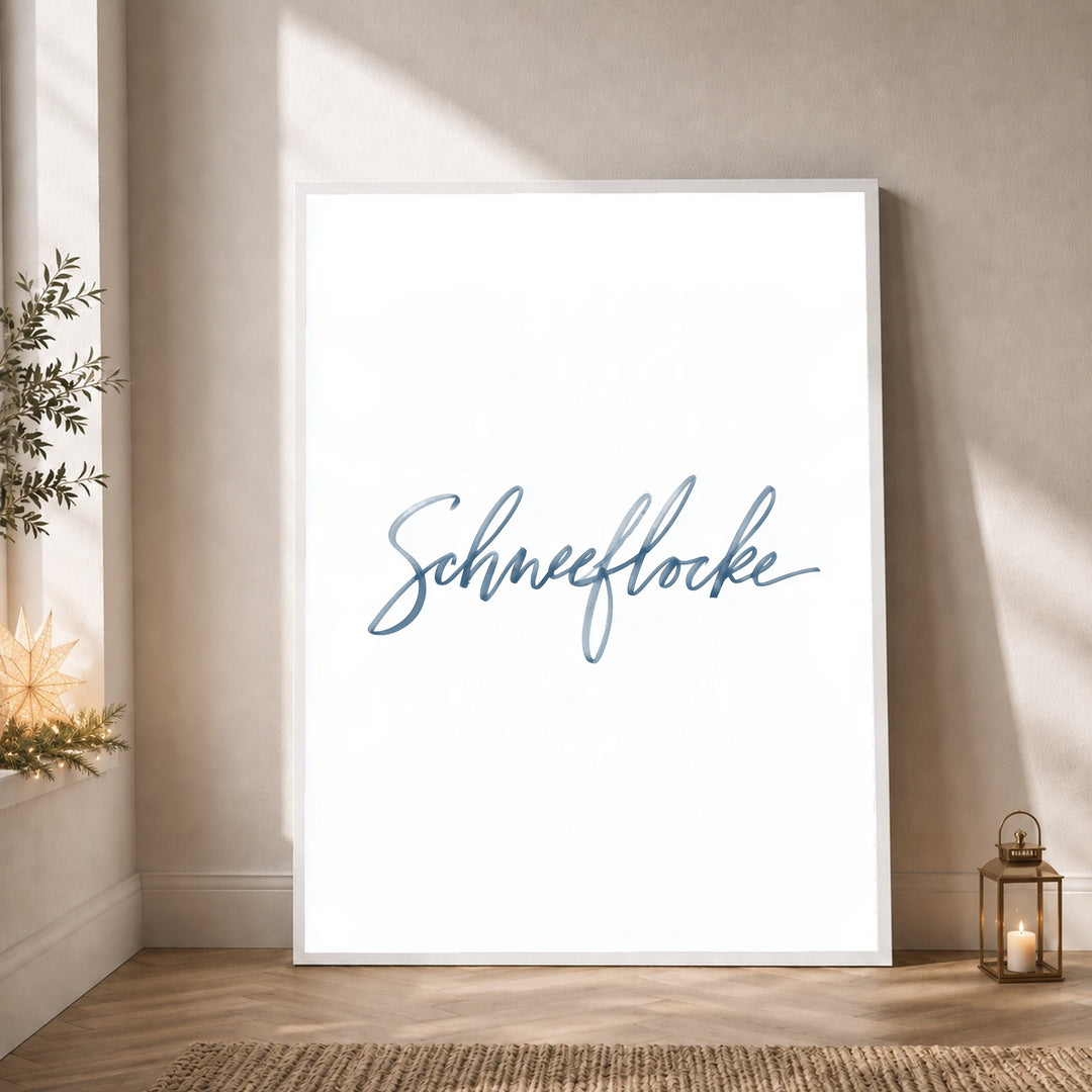 Schneeflocke Kalligrafie Poster – Weißer Rahmen – Produktfoto