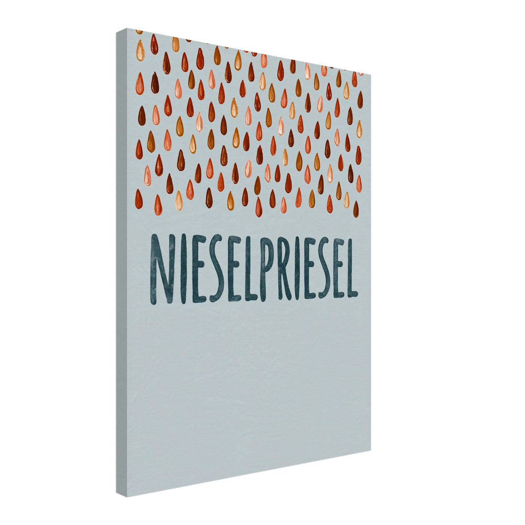 Nieselpriesel Regentropfen Leinwandbild – Schräge Ansicht – Produktfoto