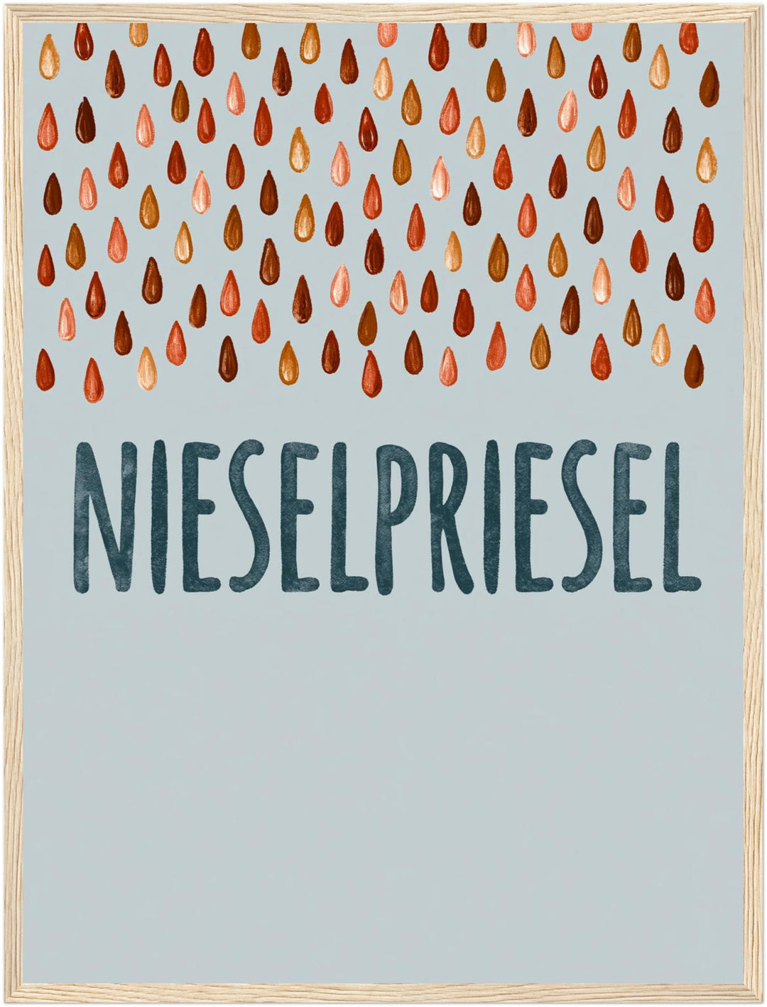Nieselpriesel Regentropfen Poster – Holz natur Rahmen – Produktfoto