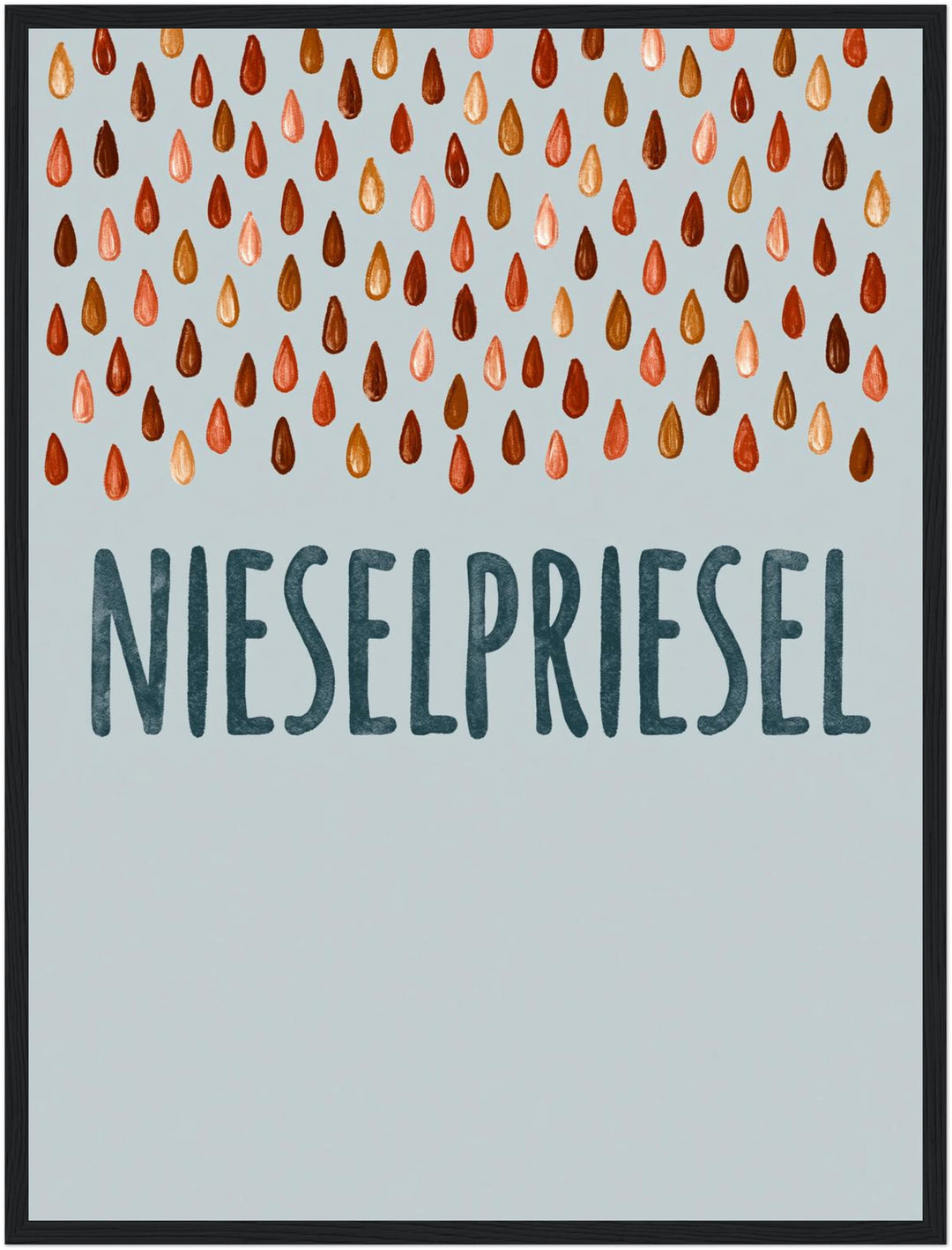Nieselpriesel Regentropfen Poster – Schwarzer Rahmen – Produktfoto