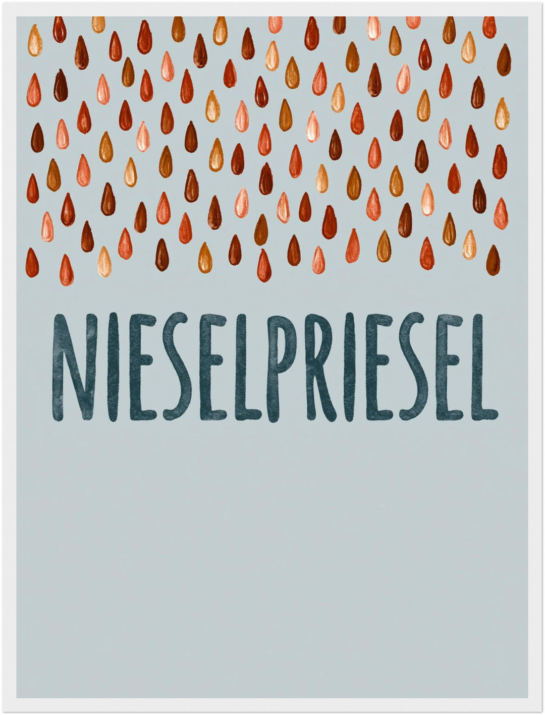 Nieselpriesel Regentropfen Poster – Weißer Rahmen – Produktfoto