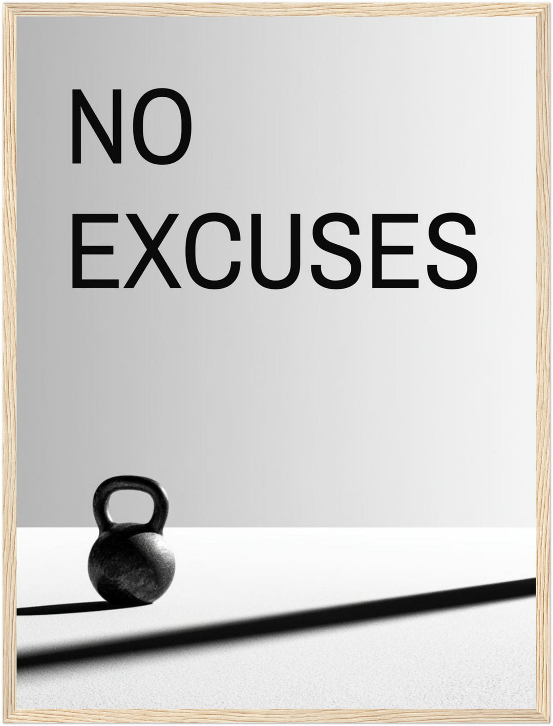 Keine Ausreden Kettlebell Poster – Holz natur Rahmen – Produktfoto
