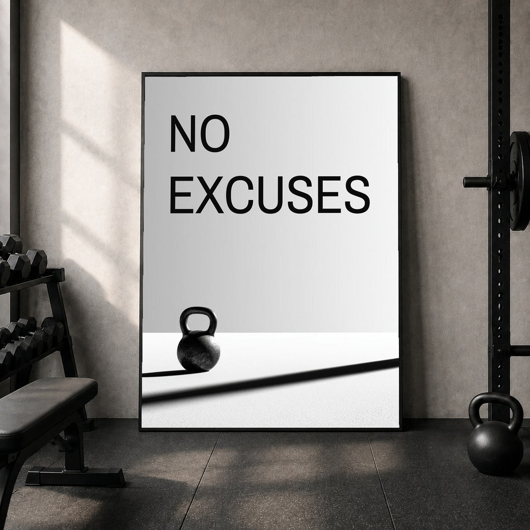 Keine Ausreden Kettlebell Poster – Schwarzer Rahmen – Produktfoto